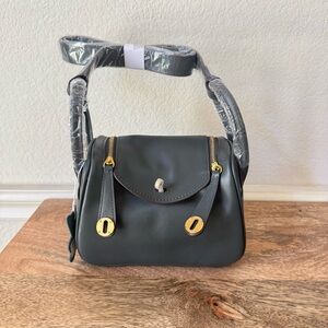 LEATHER INSIDE & OUT Gray Mini Box Boxy Leather Bag Crossbody Dual Zipper Box B8